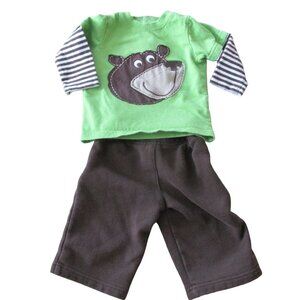 Carters‎ 2 Pc Shirt Pants Outfit Boys 6M Brown Green Striped Long Sleeve Bear